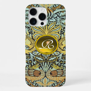 FLOWERS,PEACOCKS AND DRAGONS YELLOW GEM MONOGRAM iPhone 16 PRO MAX CASE