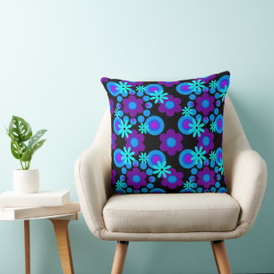 Flowers Pearls Doughnuts Turquoise Blue Purple Bla Throw Pillow