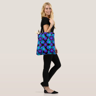 Flowers Pearls Doughnuts Turquoise Blue Purple Bla Tote Bag
