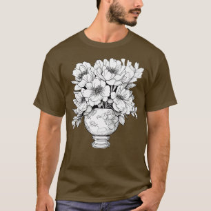 flowers Peonies in a vase colouring page T-Shirt