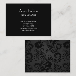 Flowers, Petals, Leaves, Swirls - Grey Black Business Card