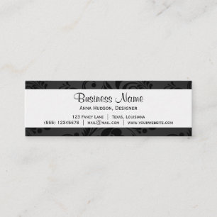Flowers, Petals, Leaves, Swirls - Grey Black Mini Business Card