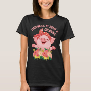 Flowers Pig Happiness Is Being A Granny Mother Son T-Shirt