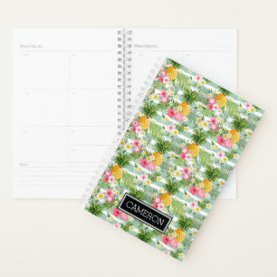 Flowers & Pineapple Teal Stripes   Add Your Name Planner