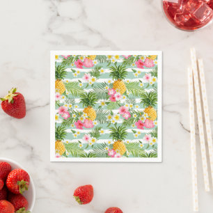 Flowers & Pineapple Teal Stripes Napkin