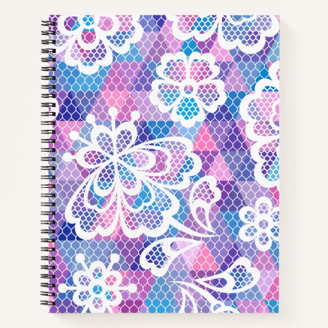 Flowers Pink Blue Spiral Notebook (Front)