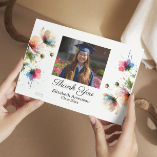 Flowers Pink Photo Graduation Personalize Thank You Card