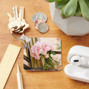 Flowers   Pink Rose Bouquet Keychain