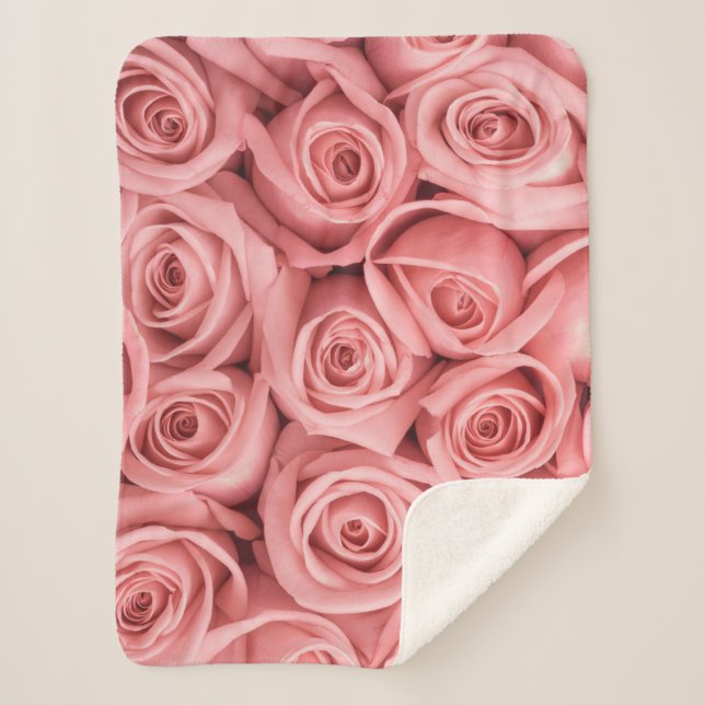 Flowers | Pink Roses Sherpa Blanket (Front)