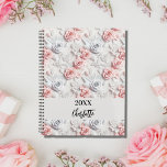 Flowers pink white pattern name script 2024 planner<br><div class="desc">Pink and white coloured flower pattern.  Personalize and add a year (any year) and your name. The name is written with a modern hand lettered style script</div>