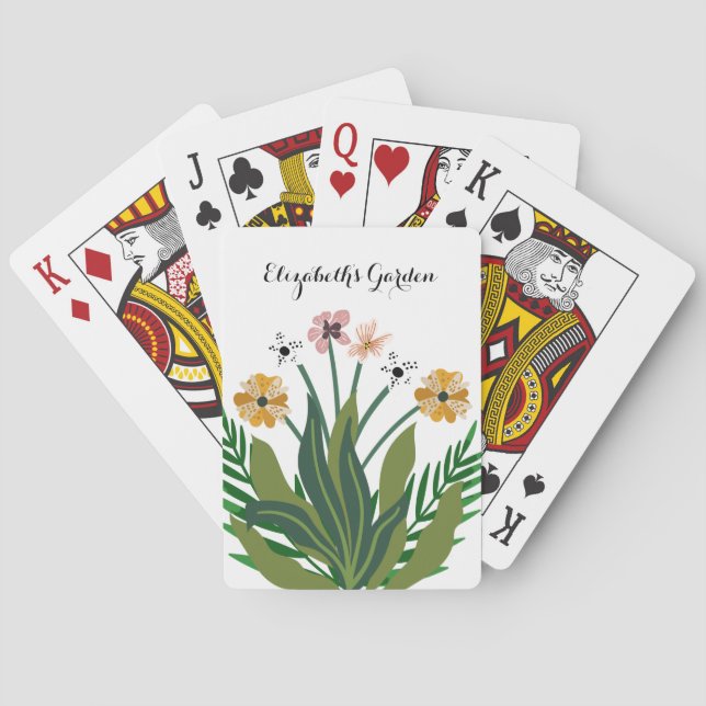 Flowers Pink Yellow Watercolor Bouquet Playing Cards (Back)