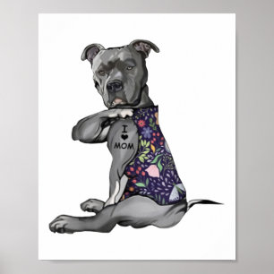Flowers Pitbull - I Love Mom Hippie Dog Pitbull Ta Poster
