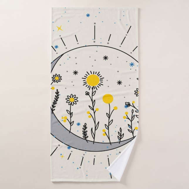 Flowers planet the sun and the moon graphic art bath towel (Bath Towel)