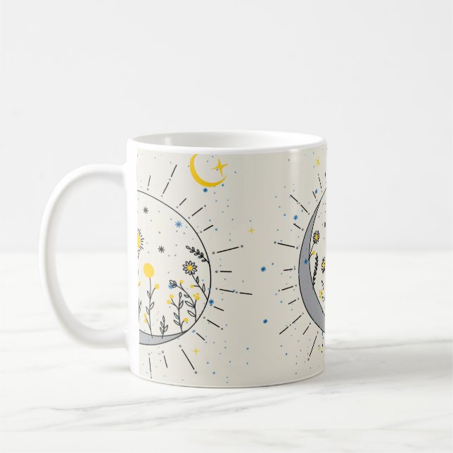 Flowers planet the sun and the moon graphic art coffee mug (Left)