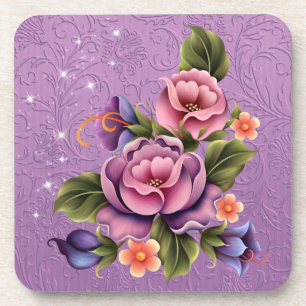 Flowers Plastic coasters/cork back - set of 6 Coaster