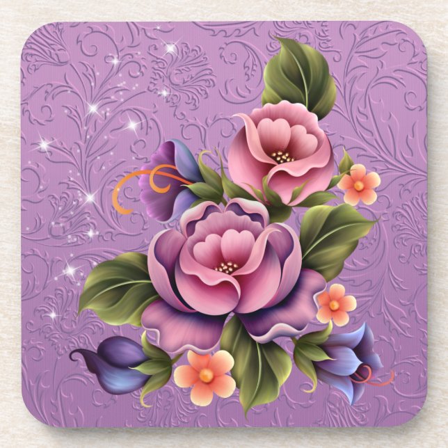 Flowers Plastic coasters/cork back - set of 6 Coaster (Front)
