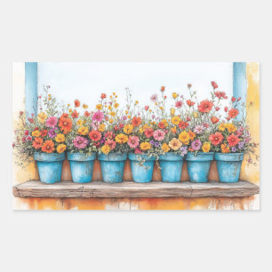 Flowers Pots Illustration Pastel Colour Drawing Sticker