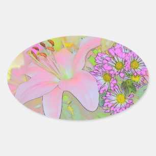 Flowers Pretty Colourful Oval Sticker