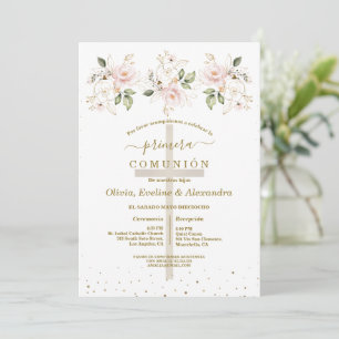 Flowers Primera Comunión Triplets Holy Communion Invitation