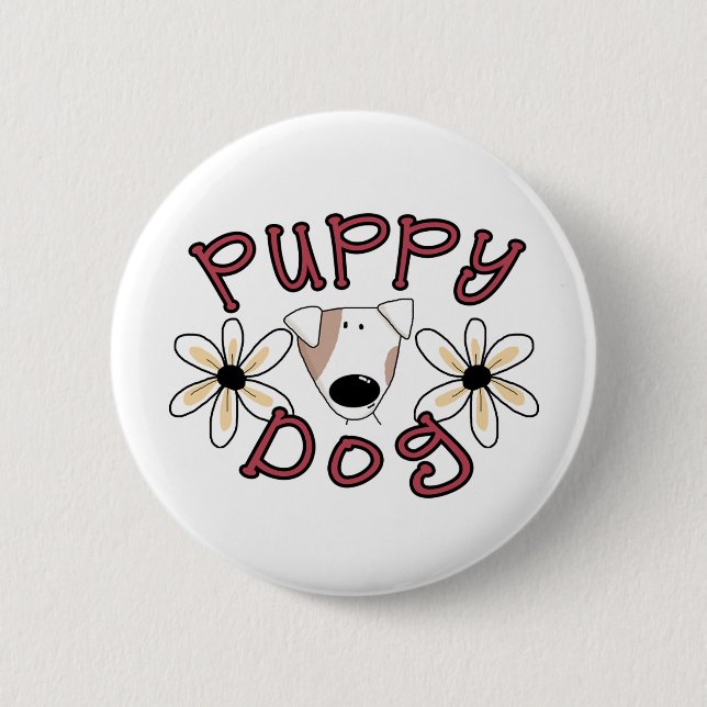 Flowers Puppy Dog 2 Inch Round Button (Front)