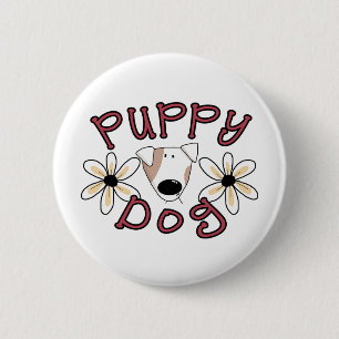 Flowers Puppy Dog 2 Inch Round Button