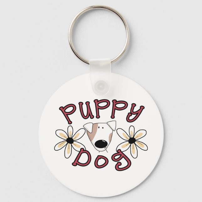 Flowers Puppy Dog Keychain (Front)