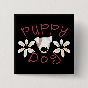 Flowers Puppy Dog T-shirts and Gifts 2 Inch Square Button