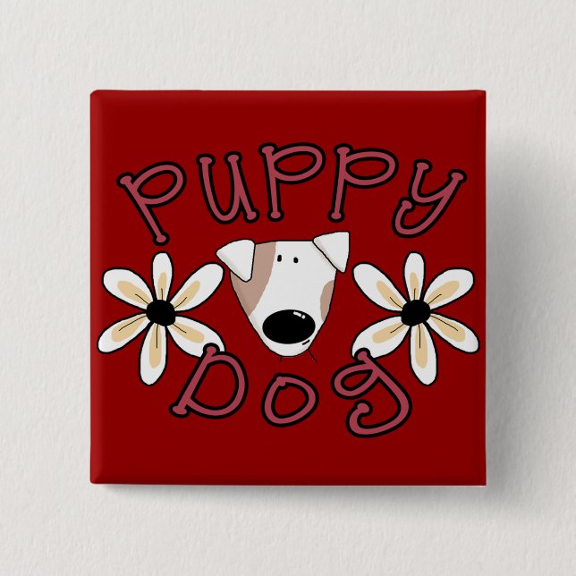Flowers Puppy Dog T-shirts and Gifts 2 Inch Square Button (Front)