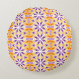 Flowers Purple Yellow Orange Round Pillow