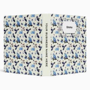 Flowers Rabbit Monkey Blue White Vintage Binder