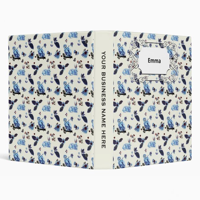 Flowers Rabbit Monkey Blue White Vintage  Binder (Background)