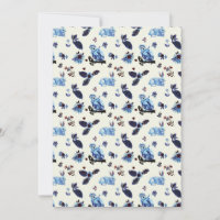 Flowers Rabbit Monkey Blue White Vintage
