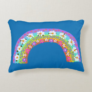 Flowers Rainbow on Sky Blue You Customize Accent Pillow