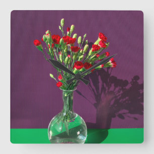 Flowers   Red Carantion Bouquet Square Wall Clock