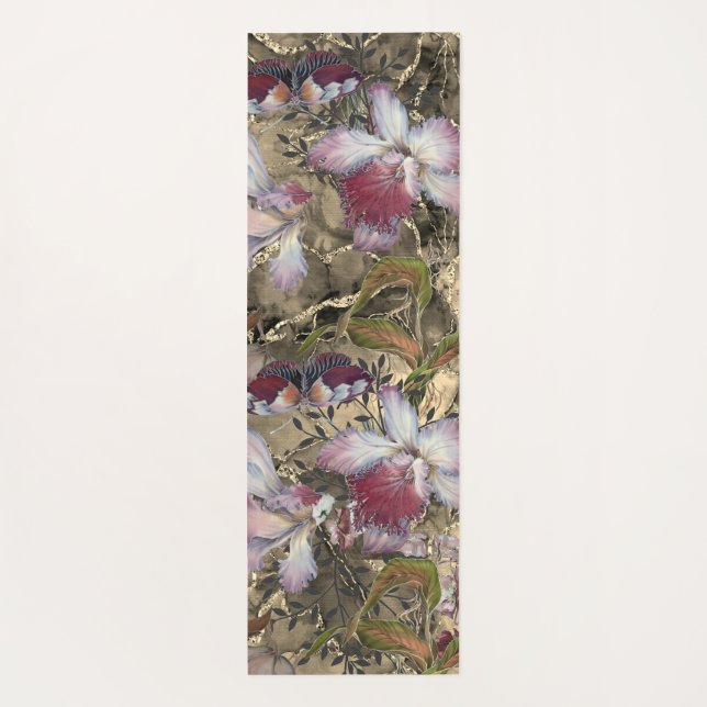 Flowers Red, Gold, Green Elegant Yoga Mat (Back)