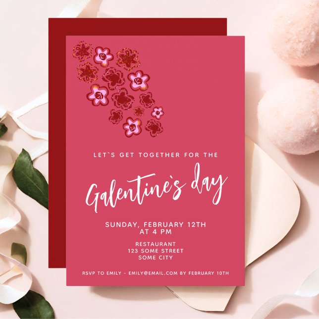 Flowers Red Pink Friends Galentine`s Day Invitation (Creator Uploaded)