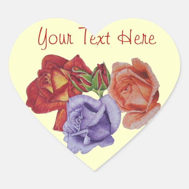 flowers red roses and rose buds floral art heart sticker (Front)