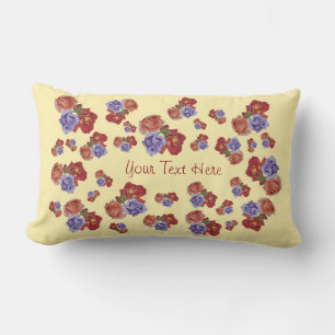 flowers red roses and rose buds floral art lumbar pillow