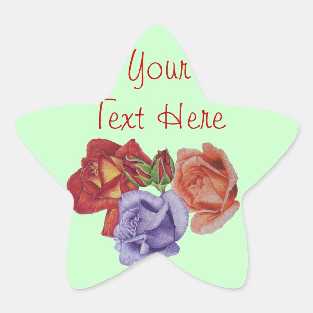 flowers red roses and rose buds floral art star sticker (Front)