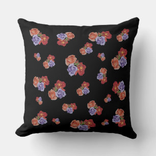 flowers red roses and rose buds floral art throw pillow