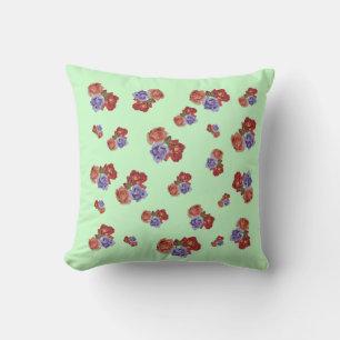 flowers red roses and rose buds floral throw pillow
