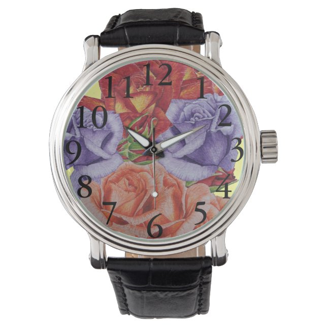 flowers red roses and rose buds floral watch (Front)
