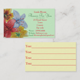 flowers red yellow blue Lilies original florists Business Card