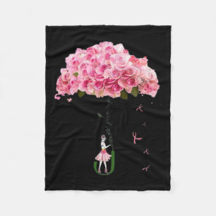 Flowers Ribbon Breast Cancer Awareness Fighter Wom Fleece Blanket