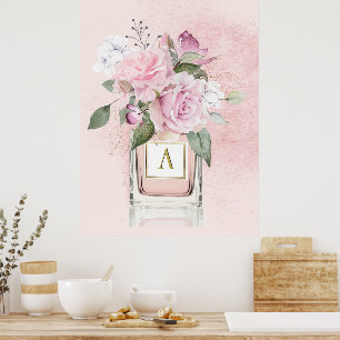 Flowers Roses Elegant Perfume Bottle Monogram  Poster