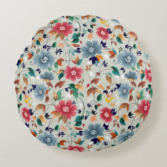 Flowers seamless pattern round pillow (Front)