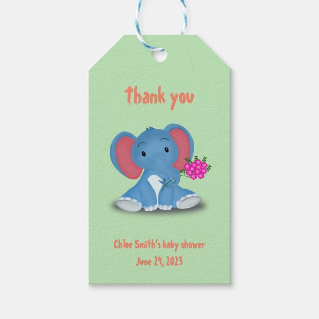 flowers sending by cute elephant gift tag (Front)