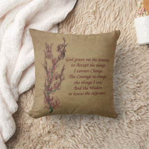 Flowers Serenity Prayer Inspirational Throw Pillow