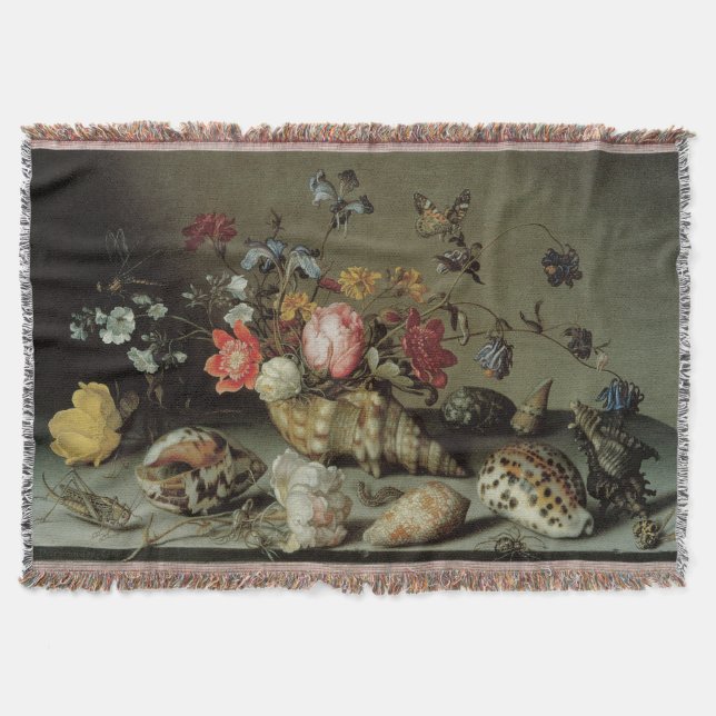 Flowers, Shells and Insects Balthasar van der Ast Throw Blanket (Front)