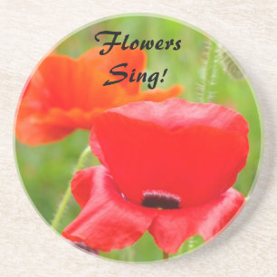 Flowers Sing! drink coaster gifts Red Poppy Flower